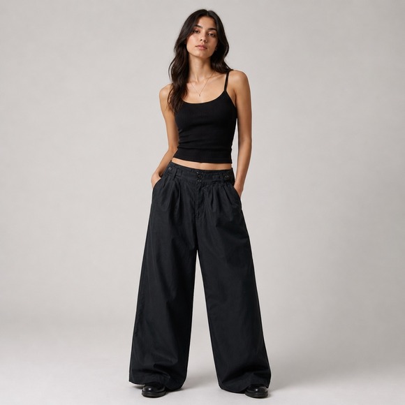 Madewell Pants - NEW Madewell Harlow Pleated Wide Leg Pant Trousers Black Lyocell Linen Blend 2P